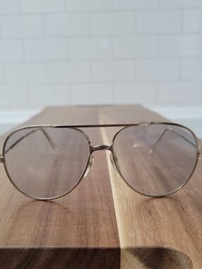 VINTAGE Aviator Metal Frame Sunglasses in Light Blue Gray Lenses 70s Retro Vibe